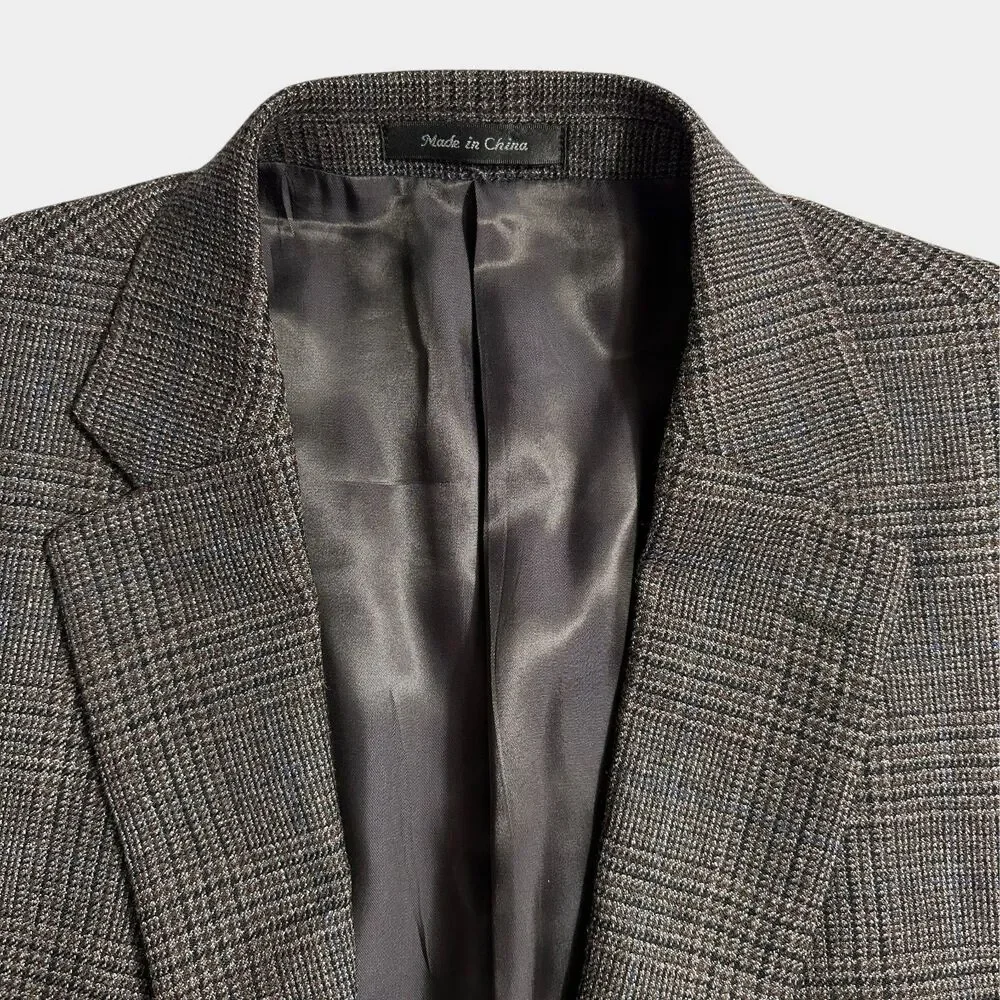 RALPH LAUREN Mens Blazer 46L Sport Coat Two Button Casual Jacket Gray Plaid Wool
